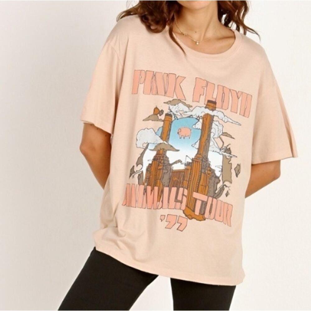 Md Daydreamer Pink Floyd Animals Tour 77 Tee Beige Boyfriend Distressed Band Tee